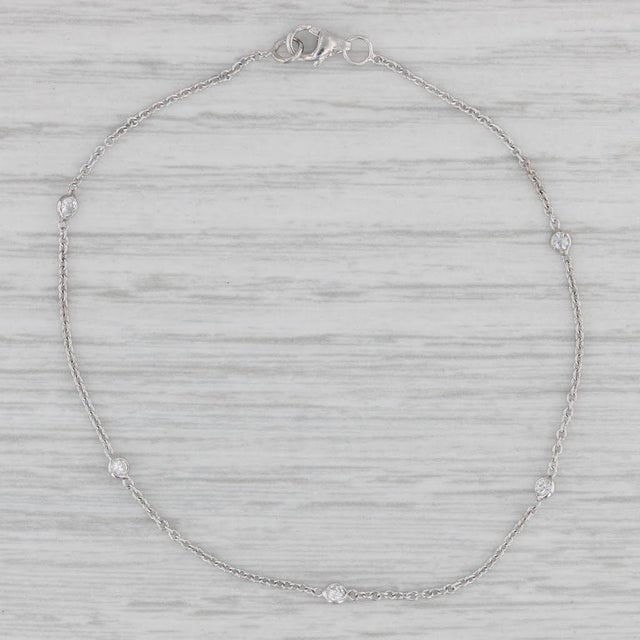 Contemporary New 0.16ctw Diamond By The Yard Station Bracelet 14k White Gold Adjustable Chain For Sale - Image 3 of 6