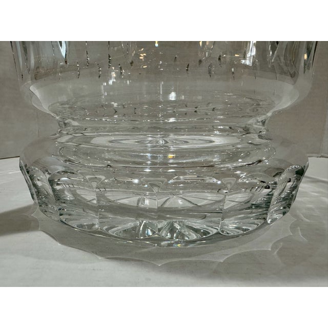 Glass Mid 20th Century Signed Large Crystal Double Handle Ice Bucket With Scroll Handles For Sale - Image 7 of 11