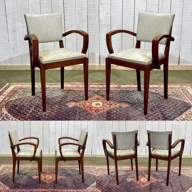 Art Deco Bridge Chairs in Beech and Imitation Leather, 1950s, Set of 2 For Sale - Image 11 of 13