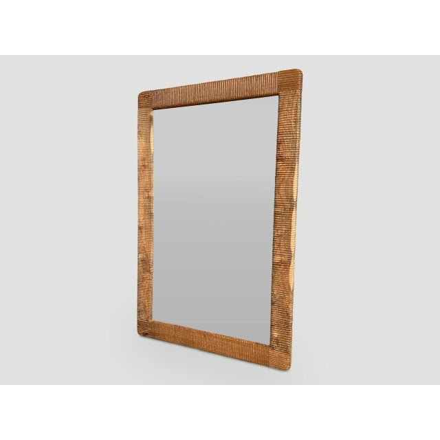 2010s Andrianna Shamaris Minimalist Hand Carved Teak Wood Mirror For Sale - Image 5 of 5