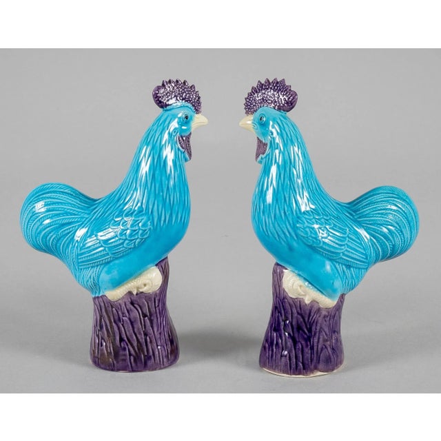 Chinese Chinese Export Porcelain Turquoise and Purple Roosters, a Pair For Sale - Image 3 of 8