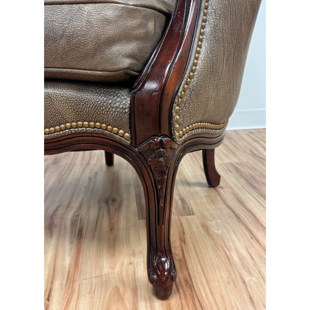 Vintage Hancock & Moore Gray Leather Bergere Chair For Sale - Image 11 of 13