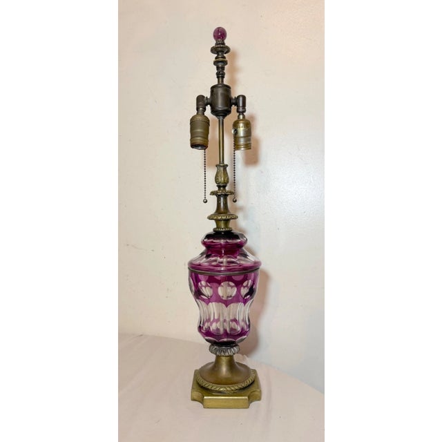Up for sale is a very high quality antique hand cut to clear Bohemian Czechoslovakian crystal and bronze electric table...