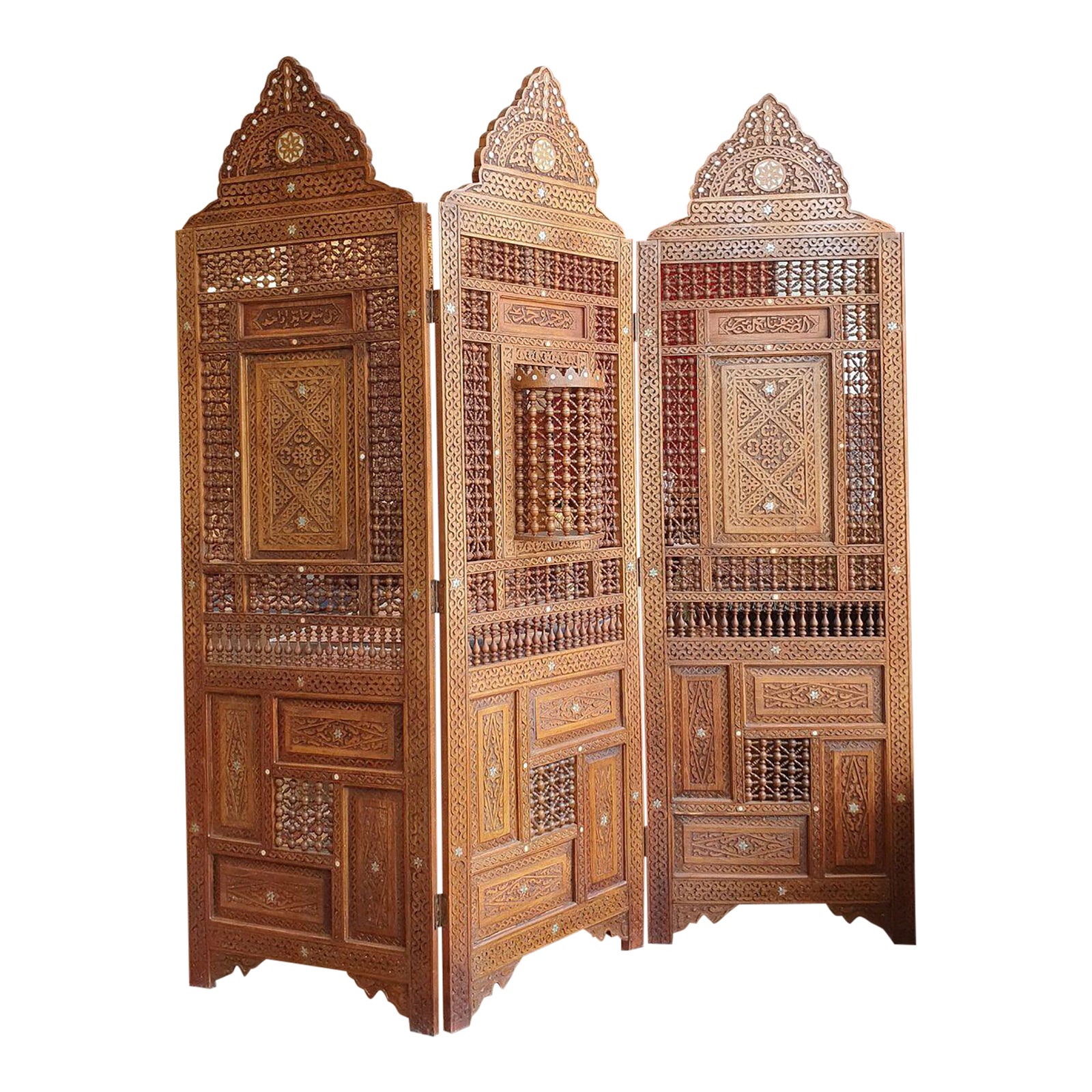 Vintage Mosaic Arabesque Screen Paravent Room Divider | Chairish
