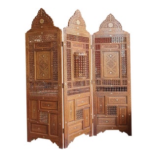 Vintage Mosaic Arabesque Screen Paravent Room Divider For Sale