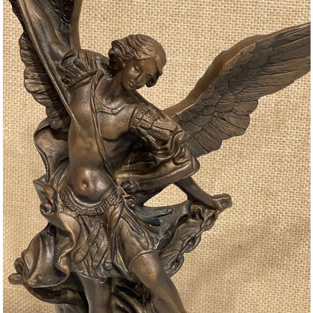Traditional Bronze Sculpture Arch Angel Michael's Battle with the Devil, Signed A. Saulon For Sale - Image 3 of 9