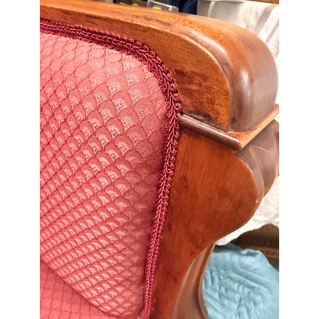 1940s Pair of Vintage Biedermeier Style Upholstered Club Chairs With Pink Diamond Upholstery For Sale - Image 5 of 12