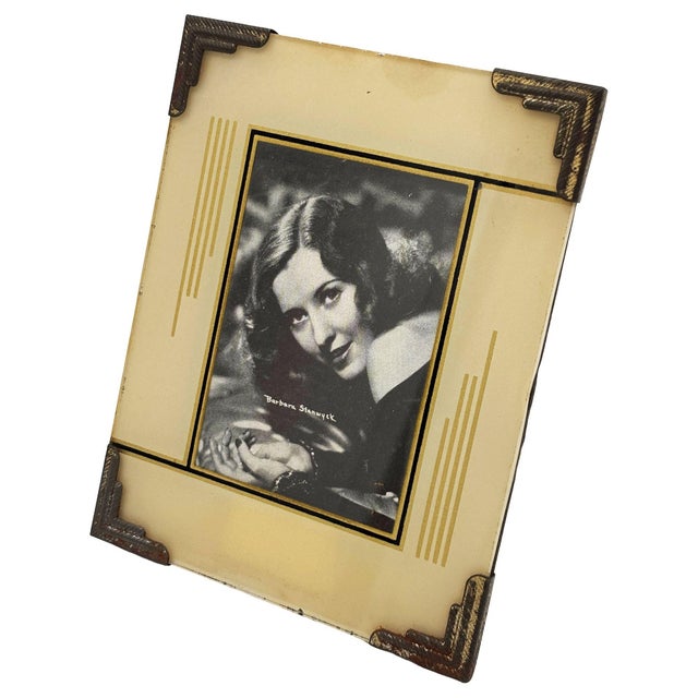 Art Deco Art Deco Gold Reverse Painted Glass 4x6 Geometric Picture Frame For Sale - Image 3 of 7