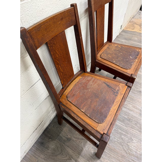 Brown Antique Michigan Chair Company Arts & Crafts Mission Dining Chairs - Pair For Sale - Image 8 of 15