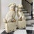 Ceramic Huge Vintage Pair of Celadon Cream Glazed Large 30" Foo Dog Statues For Sale - Image 7 of 8