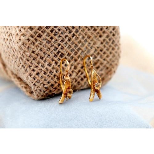 Gold Earrings with Reliefs and Imitation Stones, Set of 2 For Sale - Image 5 of 6