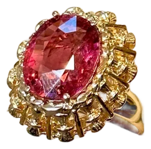 6 Carat Oval Cut Natural Pink Tourmaline 14 Karat Yellow Gold Ring
