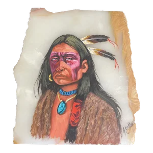 Native Indian Chief Portrait Oil Painting on Marble Slab #1