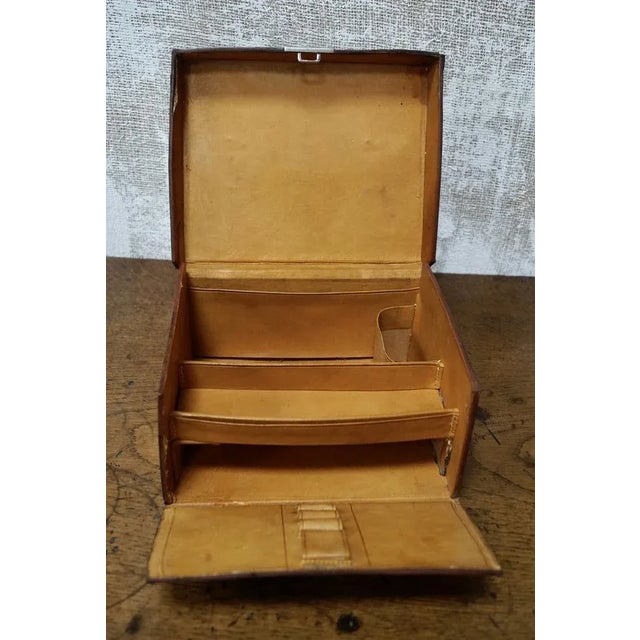 Antique Drop Front Leather Stationary Box, 1910s For Sale - Image 3 of 9