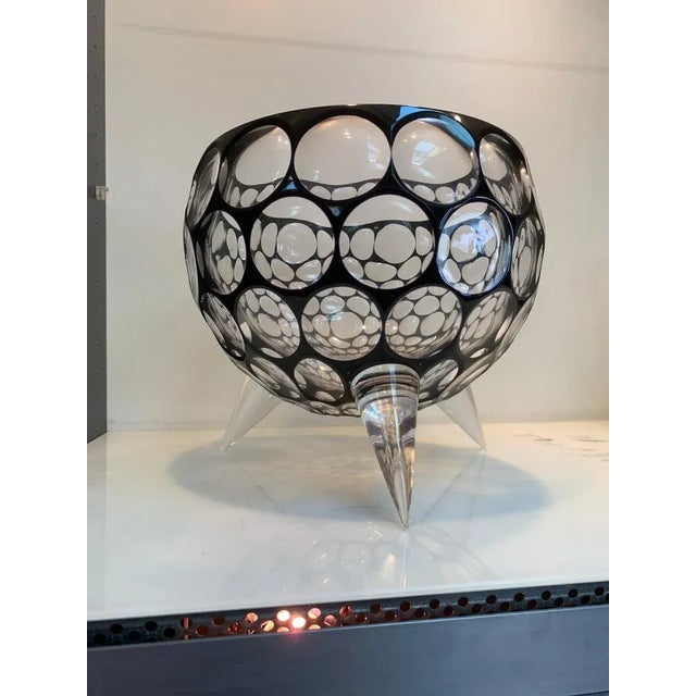Glass Italian Black Crystal Handmade Cut Vase from Simoeng For Sale - Image 7 of 8