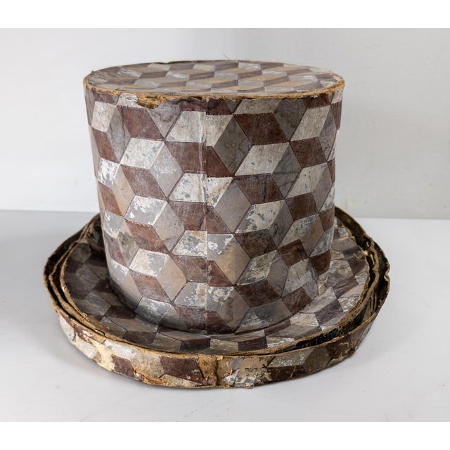 American 19th Century American Folk Op Art Wallpaper Bandbox in Top Hat Form For Sale - Image 3 of 13