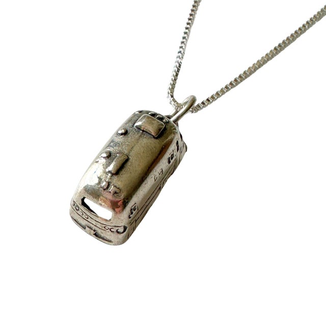 Mid-Century Modern American Road Trip Rv Sterling Silver Vintage Charm on New 18 Inch Sterling Silver Necklace For Sale - Image 3 of 4