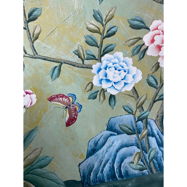 30"*60", Vintage Chinoiserie Floral Birds Garden Green Wallpaper Panel Wall Art, Set of 3, No Frame For Sale - Image 12 of 18