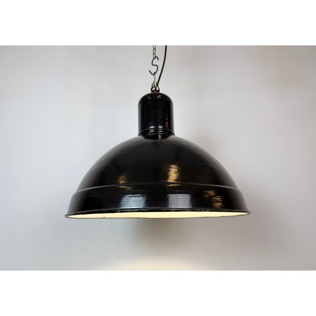Industrial Black Enamel Factory Pendant Lamp, 1950s For Sale - Image 9 of 18