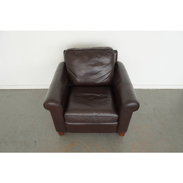 Traditional Pottery Barn Cameron Roll Arm Leather Chair For Sale - Image 3 of 13