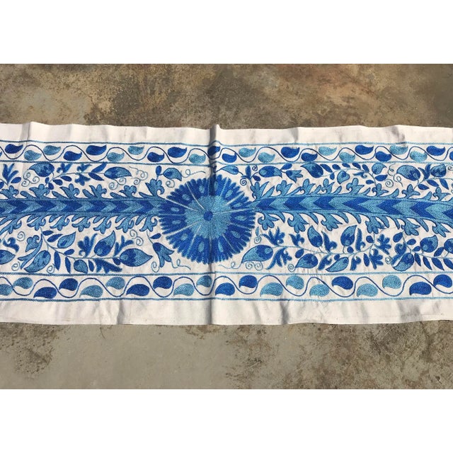 1990s Crochet Table Runner, Blue Patterns With Floral Center For Sale - Image 5 of 8