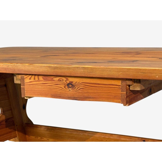 Brown Swedish Modern, Trestle Dining Table, Carved Pine, Sweden, 1950s For Sale - Image 8 of 13