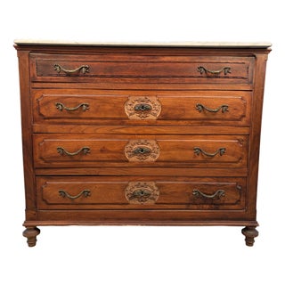 Antique French Carved Commode W/ Marble Top For Sale