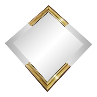 Vintage 1980s Geometric Postmodern Triangular Wall Mirror With Brass Tubular Corner Details For Sale