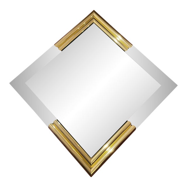 Vintage 1980s Geometric Postmodern Triangular Wall Mirror With Brass Tubular Corner Details For Sale
