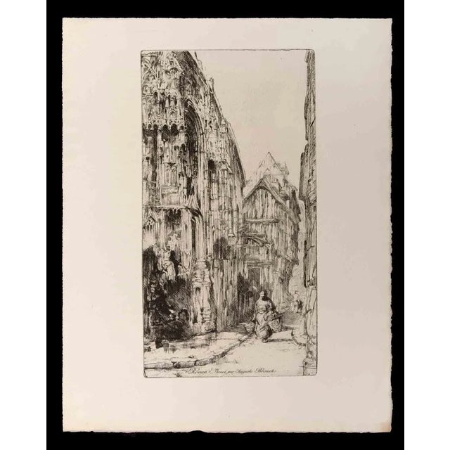 Rouen is an Original Etching realized by Auguste Brouet (1872-1941). The artwork is in good condition included a cream...