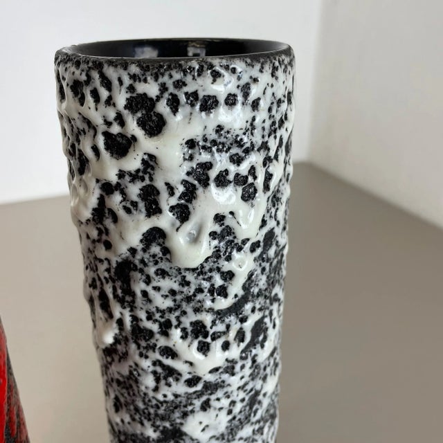 German Pottery Fat Lava Vases Black Red & White by Jopeko, 1970s, Set of 2 For Sale - Image 14 of 18