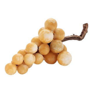1940s Large Italian Alabaster Grape Sculpture With Natural Vine Stem For Sale