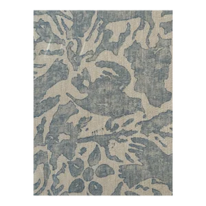 Rose Cumming Antelope & Flower Linen Fabric in Blue 2 5/8 Yards