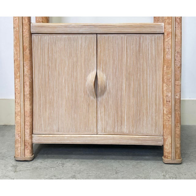 Wood 1980s Tessellated Stone, Pencil Reed Etageres, Bookcases, Pair For Sale - Image 7 of 9