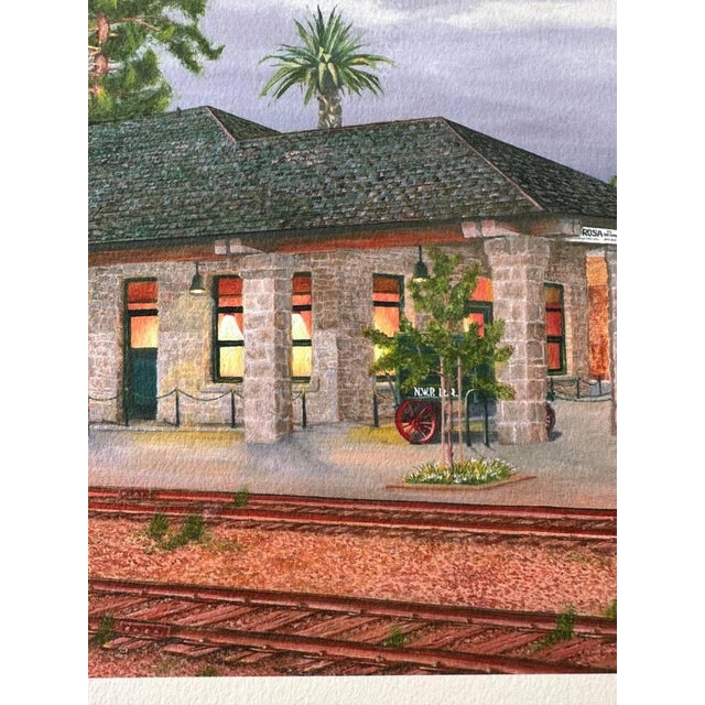 1998 Santa Rosa Train Station Watercolor on Board Paper Painting Signed Cityscape For Sale - Image 4 of 11
