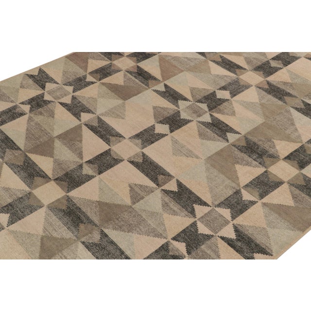 Rug & Kilim Distressed Style Deco Rug in Beige-Brown, Black Geometric Pattern by Rug & Kilim For Sale - Image 4 of 6