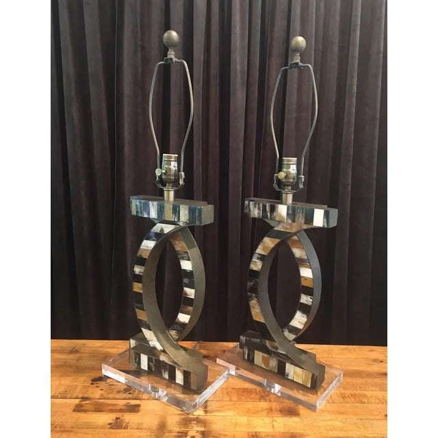 1980s 1980s Faux Tessellated Horn Table Lamps - a Pair For Sale - Image 5 of 11