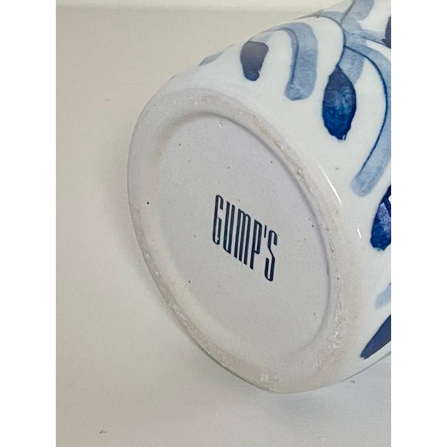 Blue Vintage Gump's Blue & White Tall Ceramic Vase For Sale - Image 8 of 9