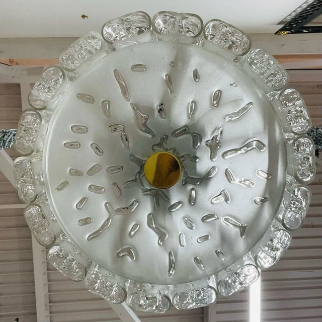 Small Circular German Mid-Century Modern Ice Glass Chandelier / Pendant, 1970s For Sale In New York - Image 6 of 12