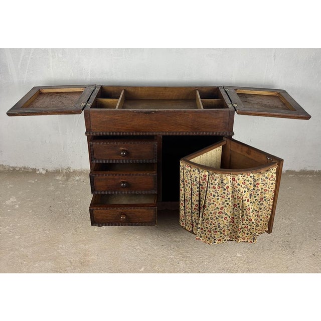 Spanish Oak Sewing Cabinet with Fabric Basket, Early 20th Century For Sale - Image 12 of 18