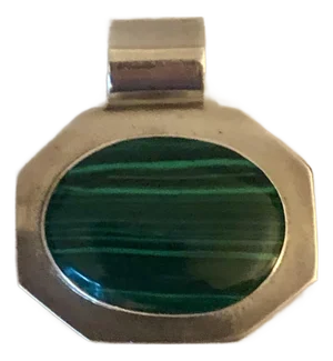 Vintage Malachite and Sterling Silver Modernist Pendant