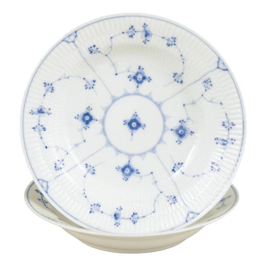 Deep Porcelain Plates with Blue Fluted Decoration from Bing & Grøndahl, 1890s, Set of 2 For Sale