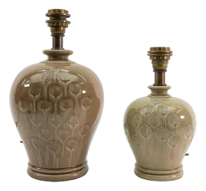 Scandinavian Ceramic Table Lamps with Leaf Pattern, 1960s, Set of 2
