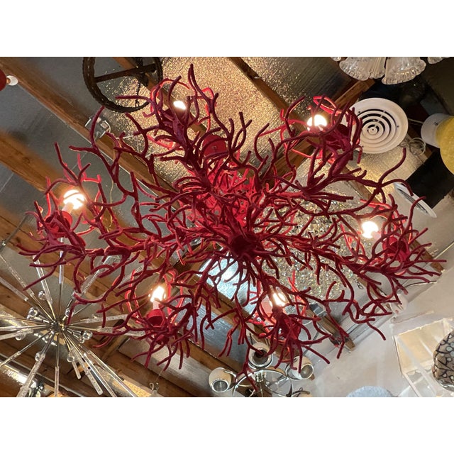 Red 1980s Coastal Large Iron Faux Coral Oval Chandelier For Sale - Image 8 of 9