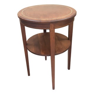 Vintage, Mahogany, Round End/Side Table, With Shelf, and Inlaid Wood Design, Federal Style, 1950’s For Sale
