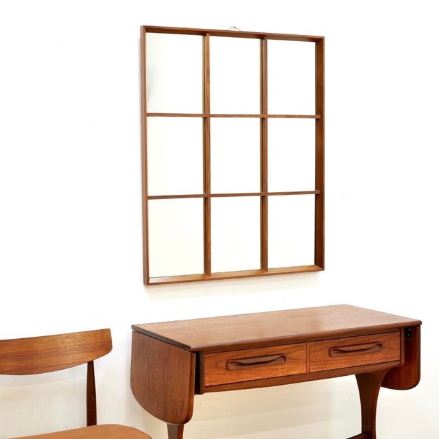 Large Mid Century Teak Panel Wall Mirror For Sale - Image 4 of 8