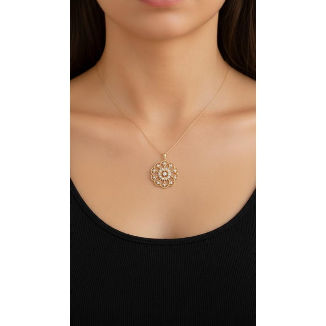 14k Gold Floral Pattern Openwork Pendant. For Sale - Image 9 of 10