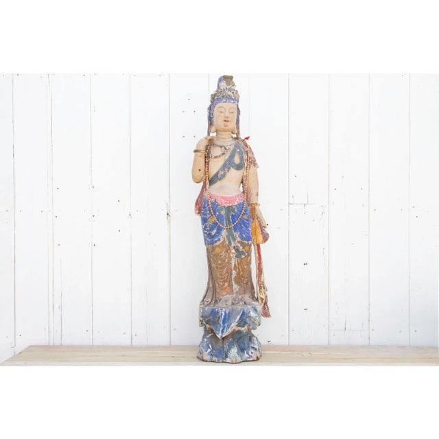 Asian Antique Polychrome Quan-Yin Statue For Sale - Image 3 of 13