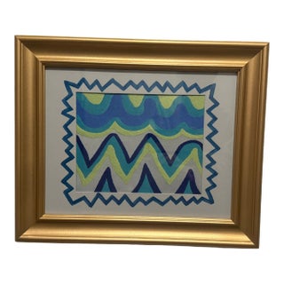 Schumacher “Zig Zag Weave” Framed Textile Art in Metallic Gold Frame For Sale