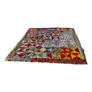 1970s Funky Patterned Handcrafted Patchwork Quilt